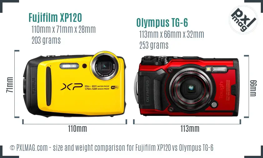 Fujifilm XP120 vs Olympus TG-6 size comparison