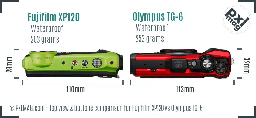 Fujifilm XP120 vs Olympus TG-6 top view buttons comparison