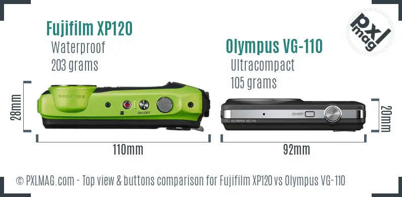 Fujifilm XP120 vs Olympus VG-110 top view buttons comparison Fujifilm XP120 vs Olympus VG-110 top view buttons comparison