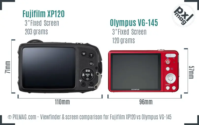 Fujifilm XP120 vs Olympus VG-145 Screen and Viewfinder comparison