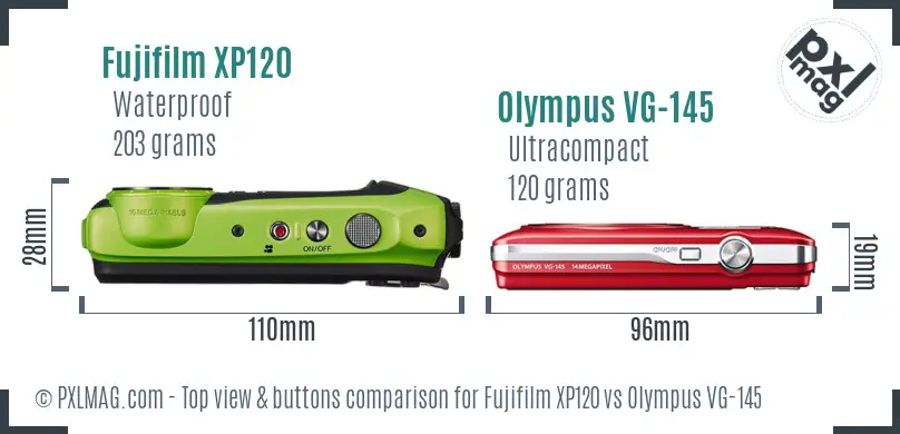 Fujifilm XP120 vs Olympus VG-145 top view buttons comparison