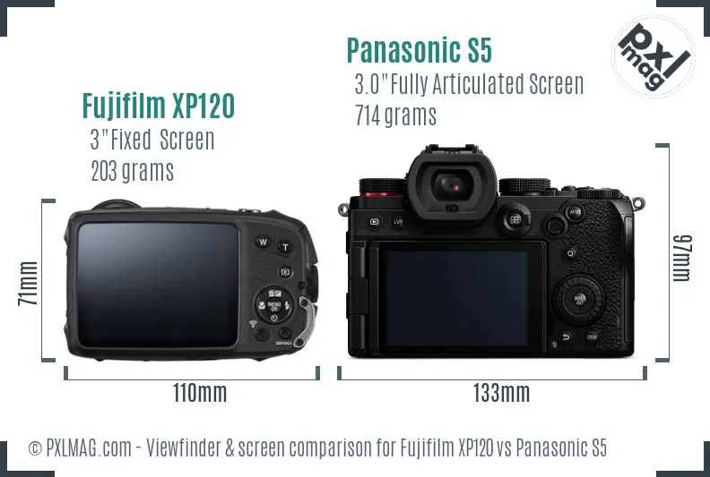 Fujifilm XP120 vs Panasonic S5 Screen and Viewfinder comparison