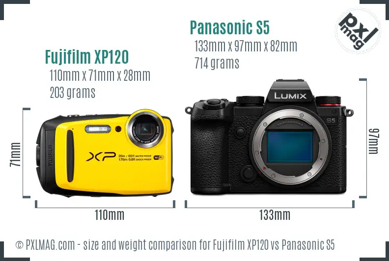 Fujifilm XP120 vs Panasonic S5 size comparison