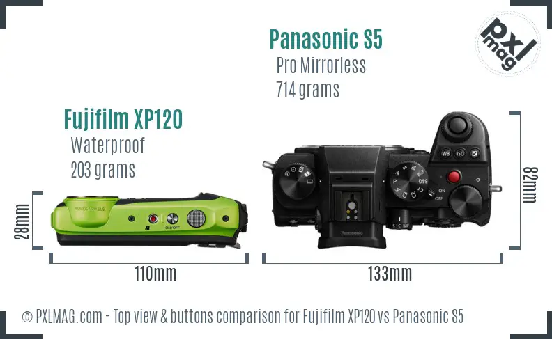 Fujifilm XP120 vs Panasonic S5 top view buttons comparison