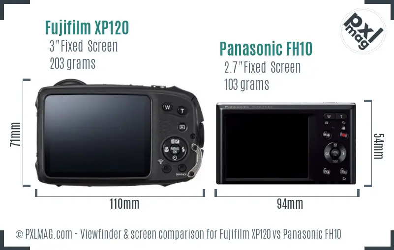 Fujifilm XP120 vs Panasonic FH10 Screen and Viewfinder comparison