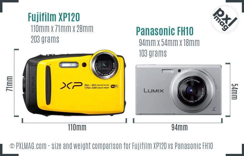 Fujifilm XP120 vs Panasonic FH10 size comparison