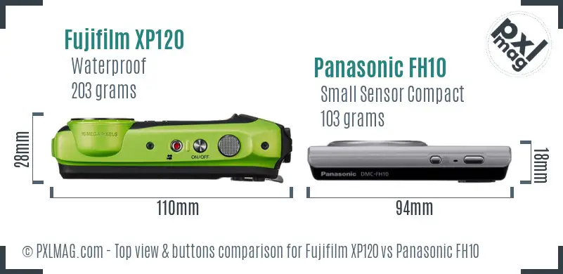 Fujifilm XP120 vs Panasonic FH10 top view buttons comparison