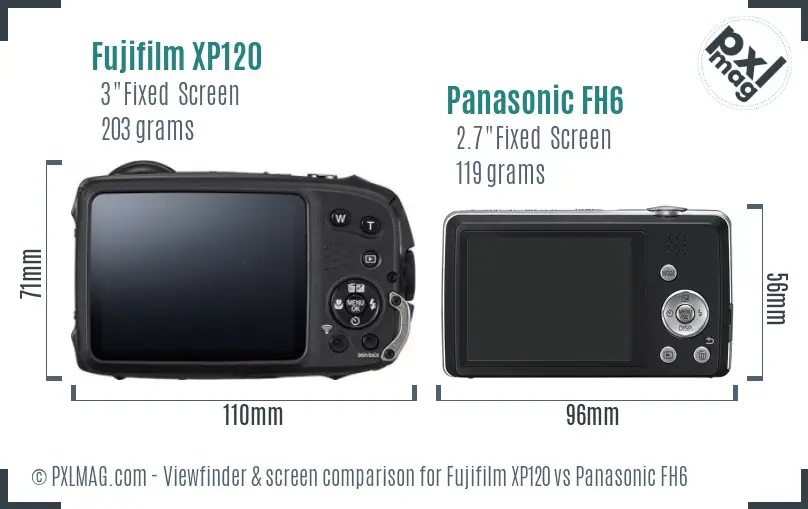 Fujifilm XP120 vs Panasonic FH6 Screen and Viewfinder comparison