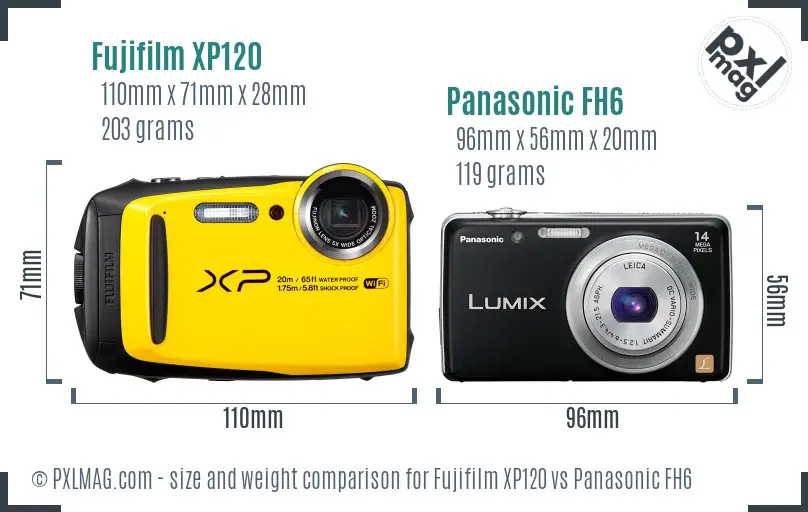 Fujifilm XP120 vs Panasonic FH6 size comparison