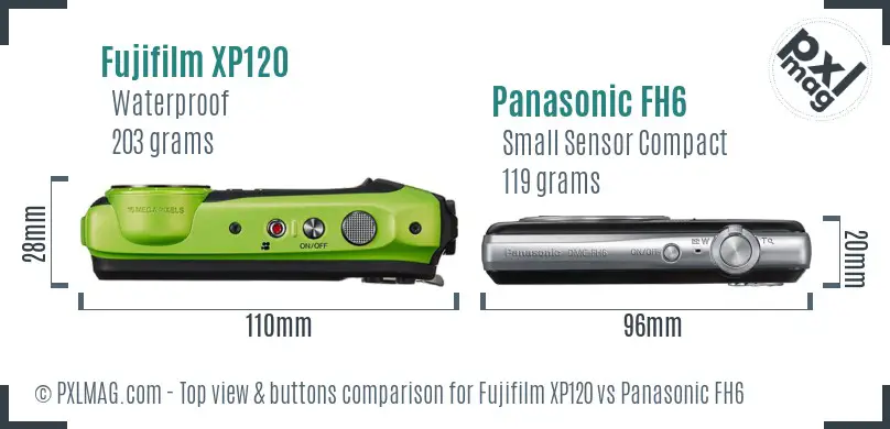 Fujifilm XP120 vs Panasonic FH6 top view buttons comparison
