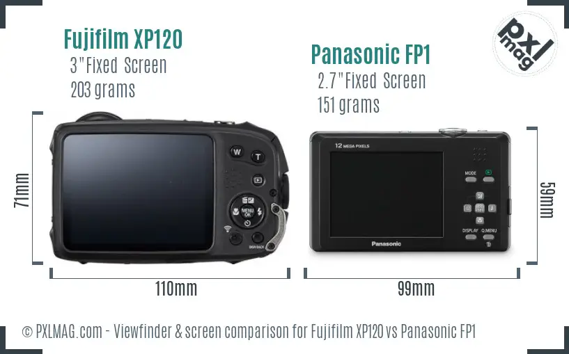 Fujifilm XP120 vs Panasonic FP1 Screen and Viewfinder comparison