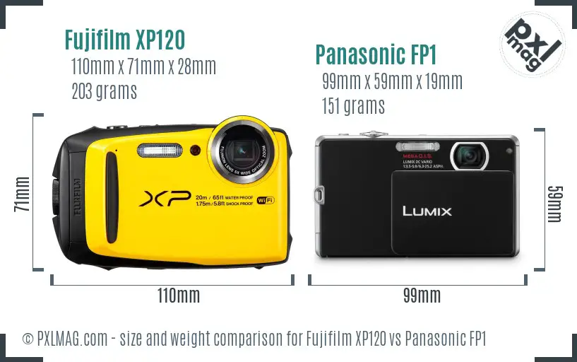 Fujifilm XP120 vs Panasonic FP1 size comparison