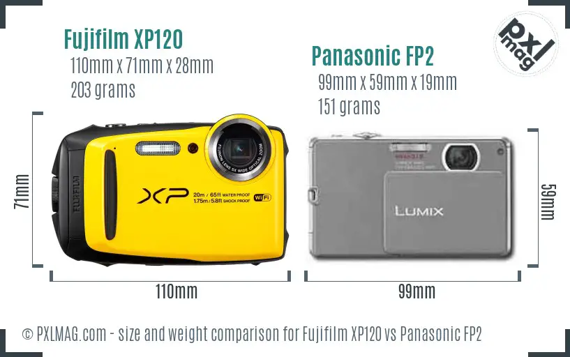 Fujifilm XP120 vs Panasonic FP2 size comparison