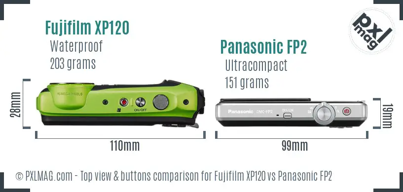 Fujifilm XP120 vs Panasonic FP2 top view buttons comparison