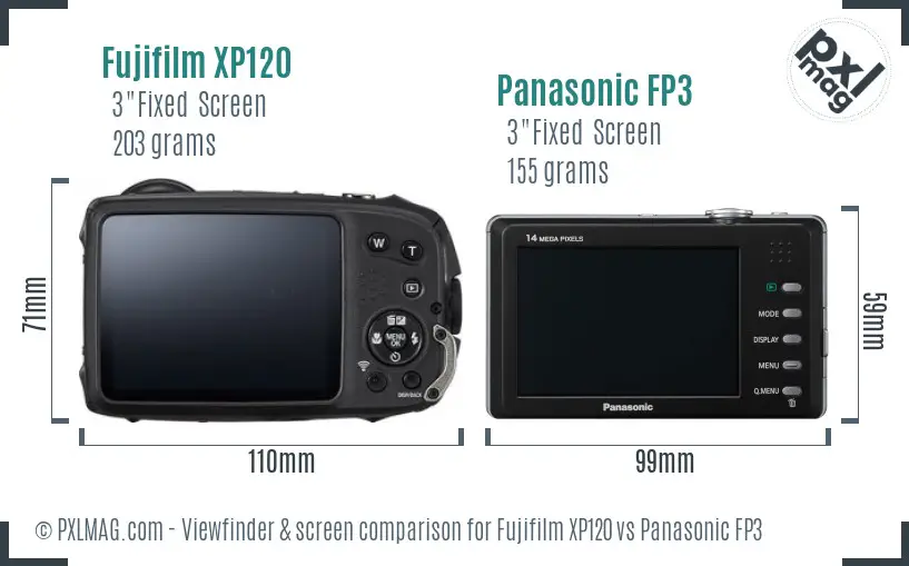 Fujifilm XP120 vs Panasonic FP3 Screen and Viewfinder comparison