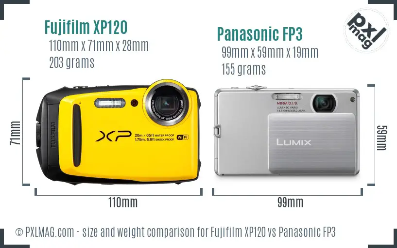 Fujifilm XP120 vs Panasonic FP3 size comparison