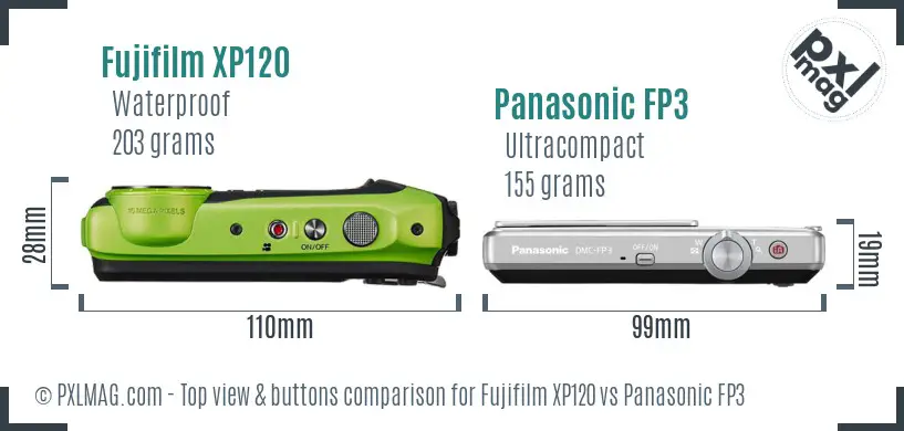 Fujifilm XP120 vs Panasonic FP3 top view buttons comparison