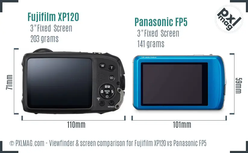 Fujifilm XP120 vs Panasonic FP5 Screen and Viewfinder comparison