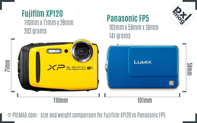 Fujifilm XP120 vs Panasonic FP5 size comparison
