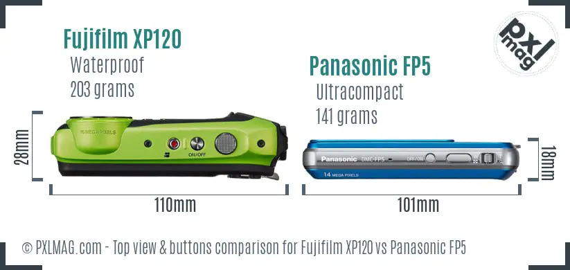Fujifilm XP120 vs Panasonic FP5 top view buttons comparison