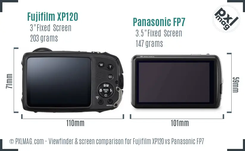 Fujifilm XP120 vs Panasonic FP7 Screen and Viewfinder comparison