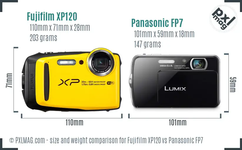 Fujifilm XP120 vs Panasonic FP7 size comparison