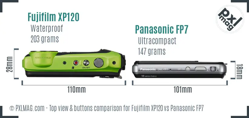 Fujifilm XP120 vs Panasonic FP7 top view buttons comparison