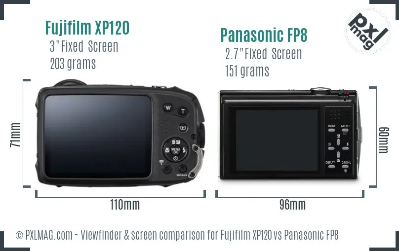 Fujifilm XP120 vs Panasonic FP8 Screen and Viewfinder comparison