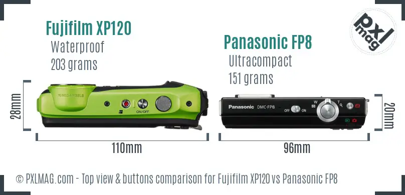 Fujifilm XP120 vs Panasonic FP8 top view buttons comparison