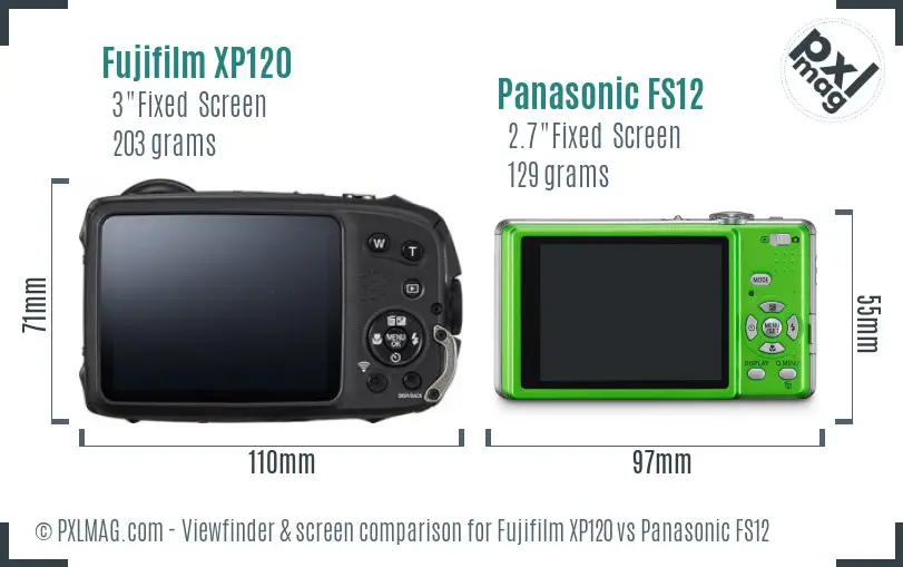 Fujifilm XP120 vs Panasonic FS12 Screen and Viewfinder comparison