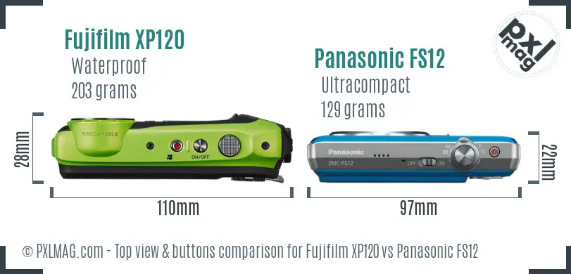 Fujifilm XP120 vs Panasonic FS12 top view buttons comparison