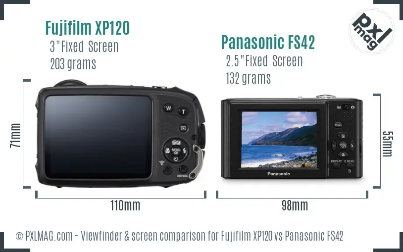Fujifilm XP120 vs Panasonic FS42 Screen and Viewfinder comparison