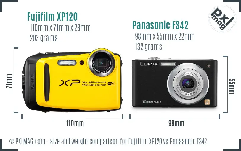 Fujifilm XP120 vs Panasonic FS42 size comparison