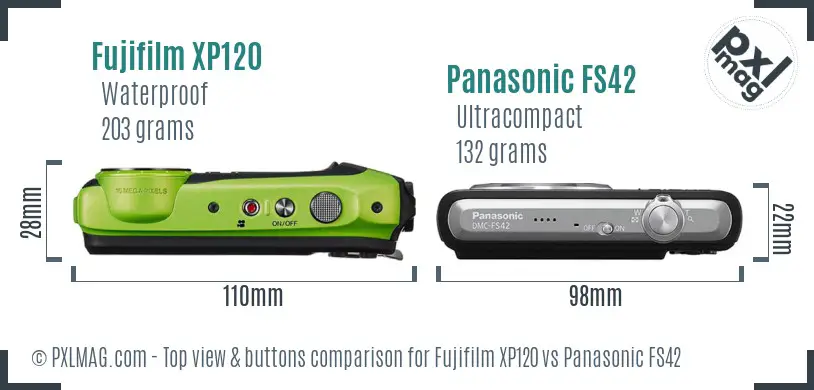 Fujifilm XP120 vs Panasonic FS42 top view buttons comparison
