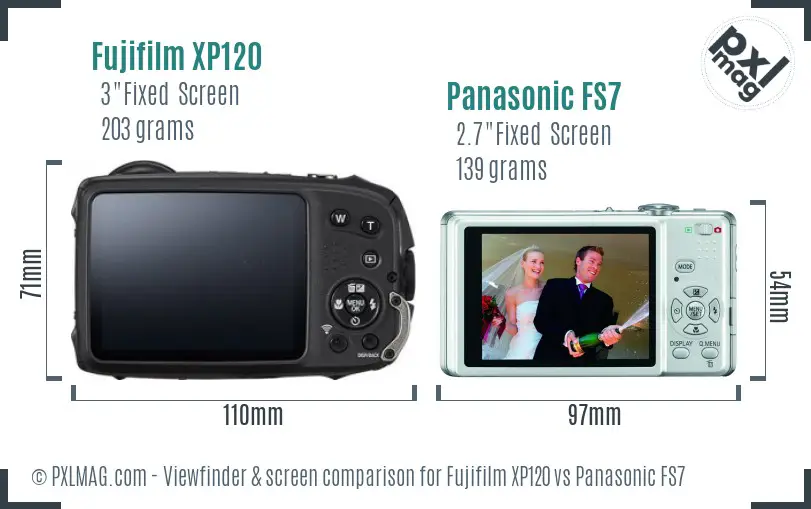 Fujifilm XP120 vs Panasonic FS7 Screen and Viewfinder comparison