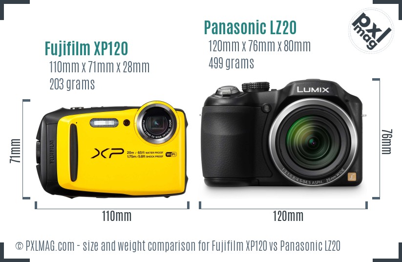 Fujifilm XP120 vs Panasonic LZ20 size comparison