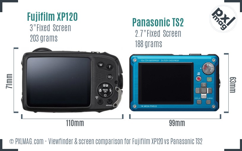 Fujifilm XP120 vs Panasonic TS2 Screen and Viewfinder comparison