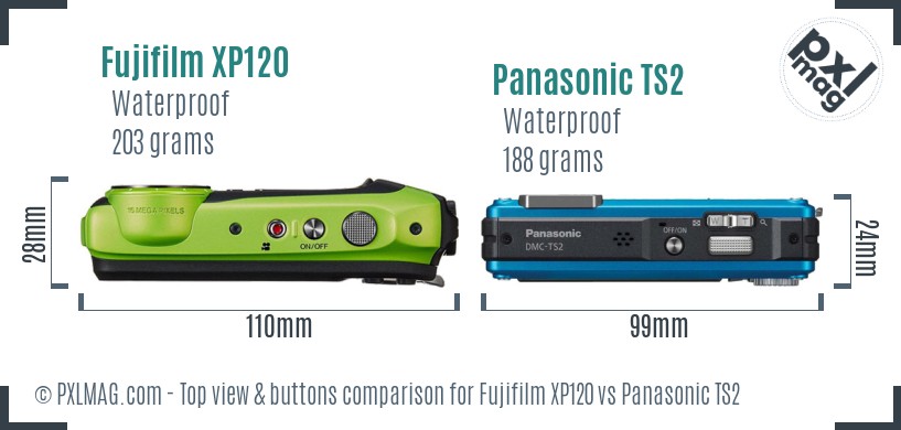 Fujifilm XP120 vs Panasonic TS2 top view buttons comparison