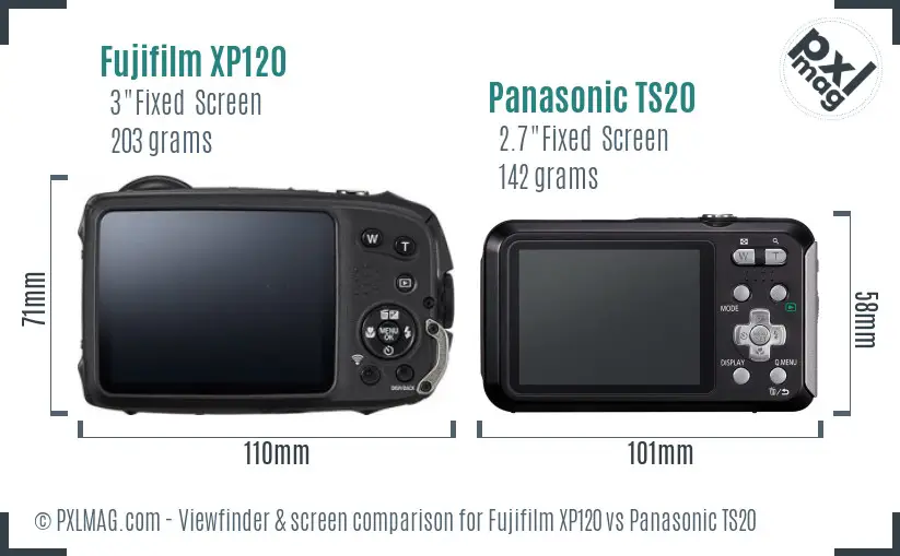 Fujifilm XP120 vs Panasonic TS20 Screen and Viewfinder comparison