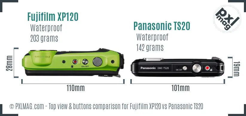 Fujifilm XP120 vs Panasonic TS20 top view buttons comparison