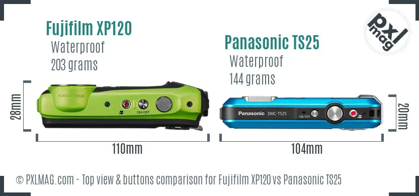 Fujifilm XP120 vs Panasonic TS25 top view buttons comparison