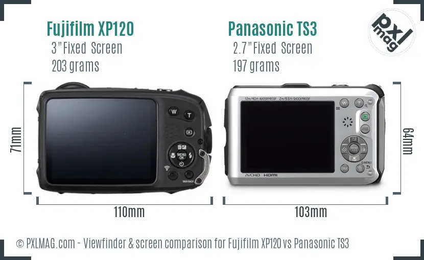 Fujifilm XP120 vs Panasonic TS3 Screen and Viewfinder comparison