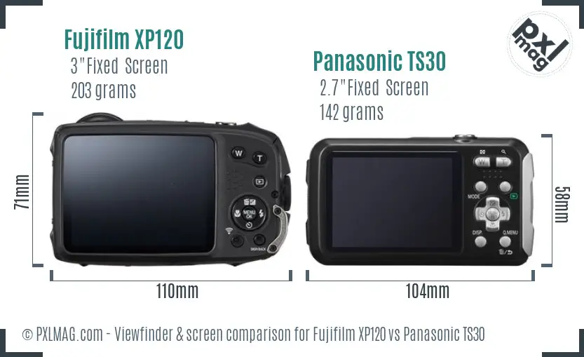 Fujifilm XP120 vs Panasonic TS30 Screen and Viewfinder comparison