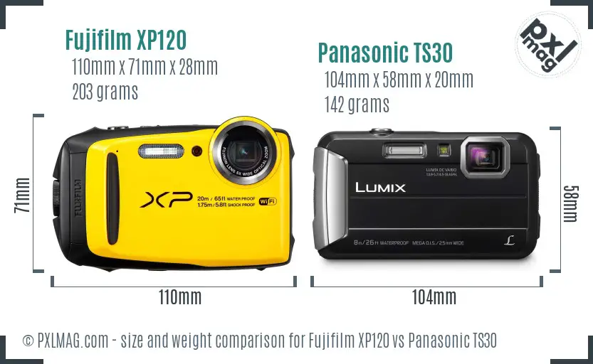 Fujifilm XP120 vs Panasonic TS30 size comparison