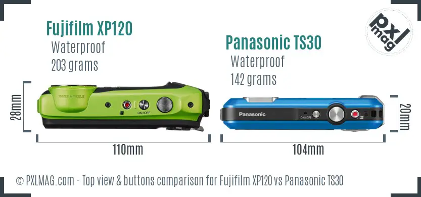 Fujifilm XP120 vs Panasonic TS30 top view buttons comparison