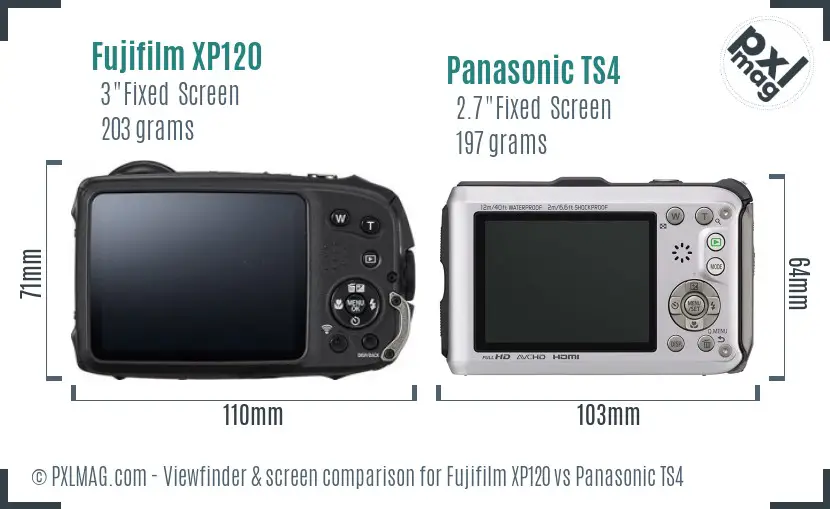 Fujifilm XP120 vs Panasonic TS4 Screen and Viewfinder comparison