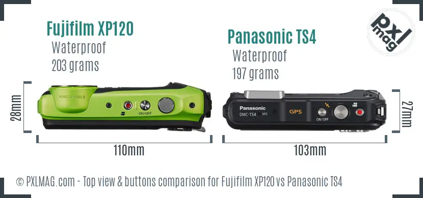 Fujifilm XP120 vs Panasonic TS4 top view buttons comparison