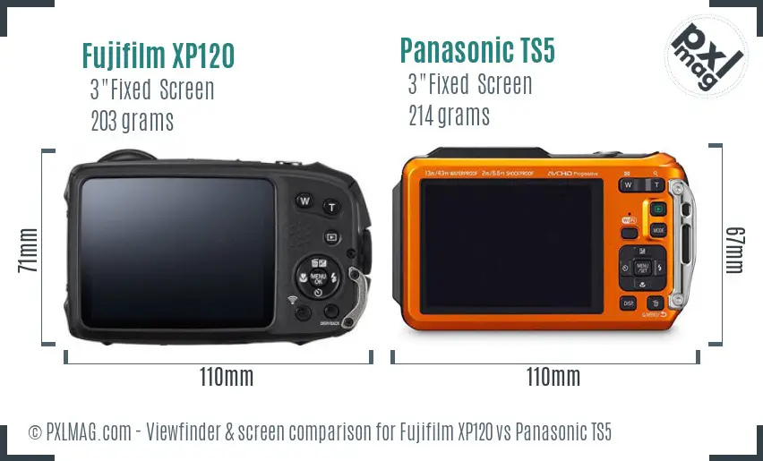 Fujifilm XP120 vs Panasonic TS5 Screen and Viewfinder comparison