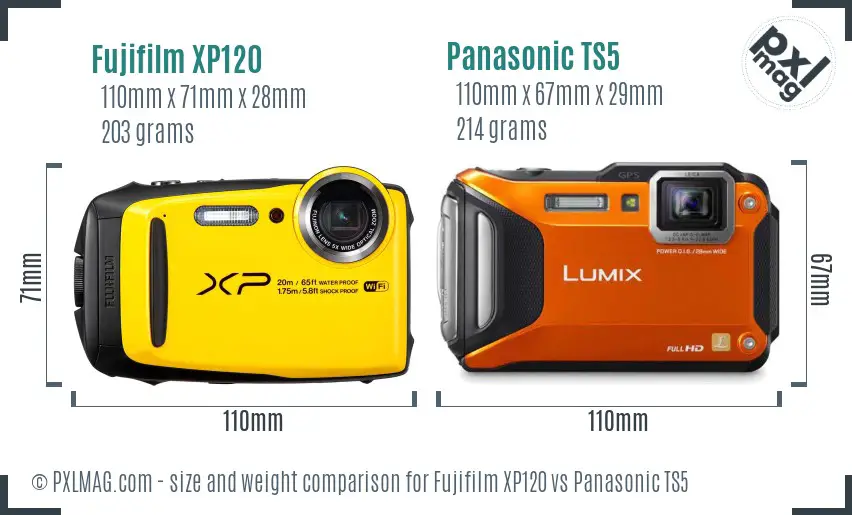 Fujifilm XP120 vs Panasonic TS5 size comparison