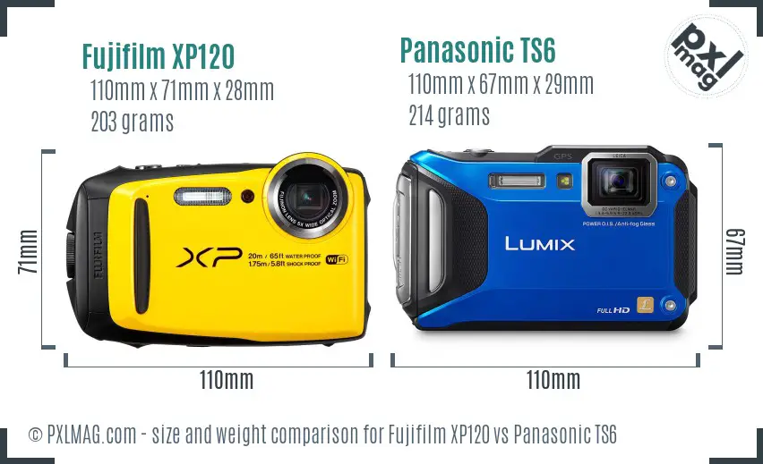 Fujifilm XP120 vs Panasonic TS6 size comparison